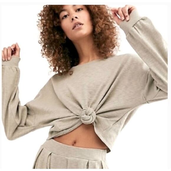 Free People Beach Medium Culver City Crop Knot tan lightweight sweater NWOT - Picture 1 of 6